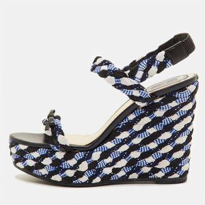 Dior Size 40 Multicolor Braided Fabric And Leather Open Toe Platform Wedge